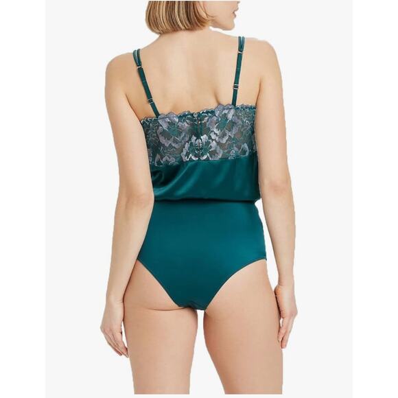 Auden Square Neck Bodysuit Top Emerald Teal Lace Floral Intimate Lingerie Large - Picture 4 of 10